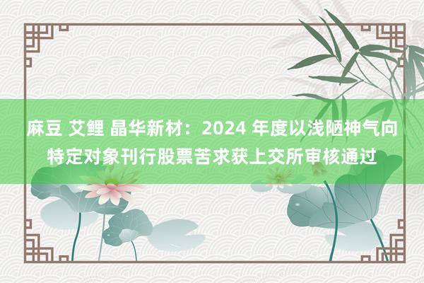 麻豆 艾鲤 晶华新材：2024 年度以浅陋神气向特定对象刊行股票苦求获上交所审核通过